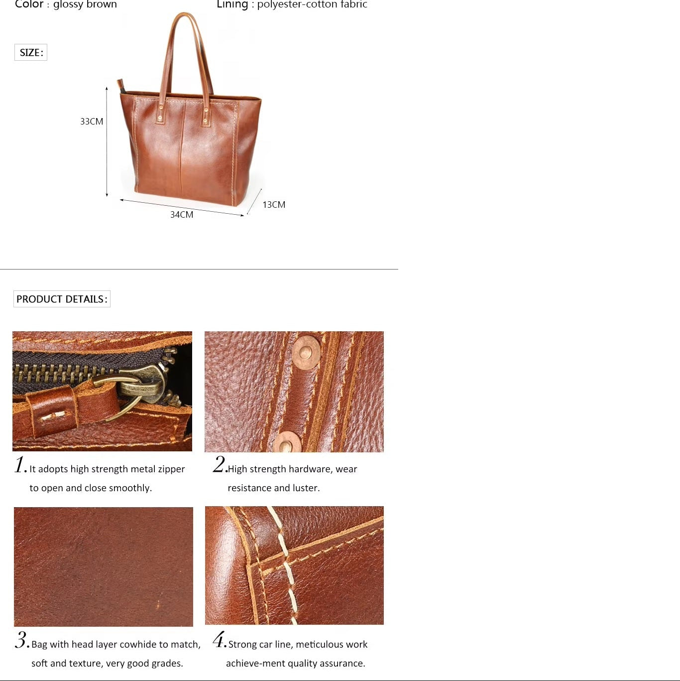 Genuine Brown Leather Tote Bag - Stylish & Spacious for Everyday Use