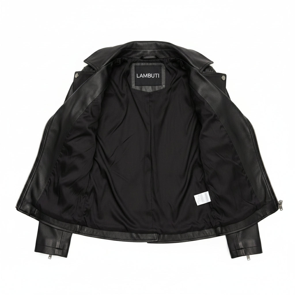Women's Black Leather Biker Jacket — Forsyth