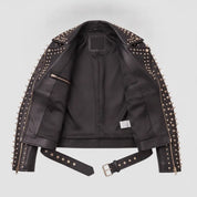 Women's Black Studded Leather Biker Jacket — Acreley