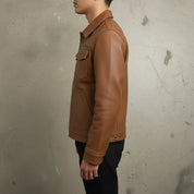 Men's Handmade Brown Leather Trucker Jacket