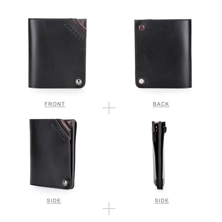 360° Rotating Leather Wallet – Slim Card Holder with Button Closure & SIM Tool Slot