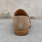 Men's Taupe Moc-Toe Suede Buckle Loafers — Abborfield
