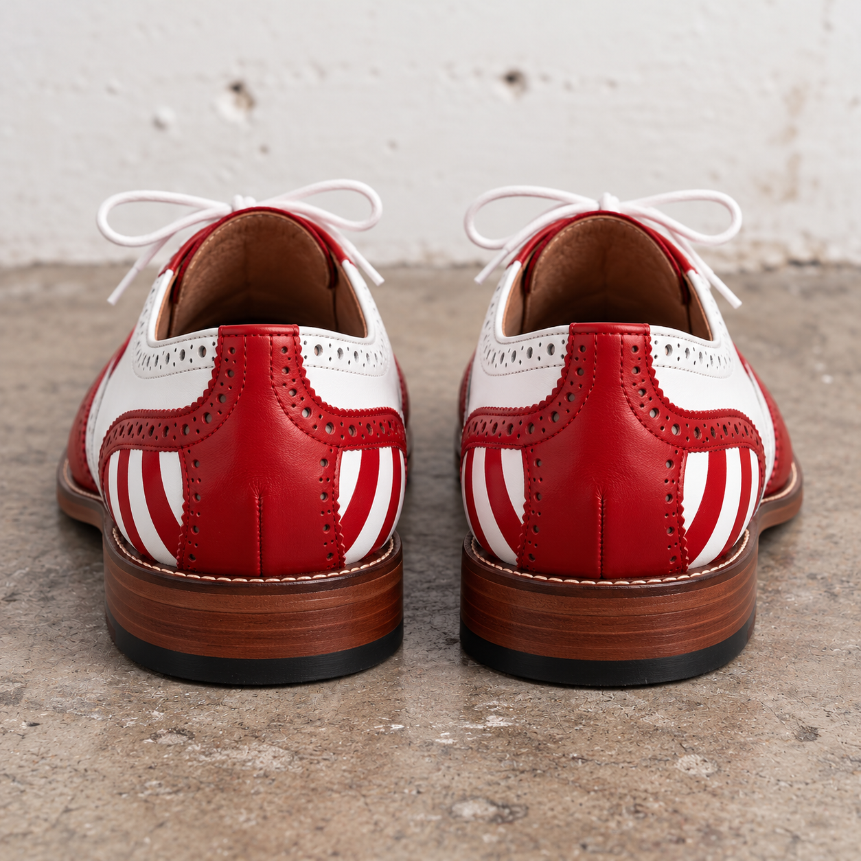 Men's Cherry Red and White Wingtip Leather Derby Brogues — Aclifford
