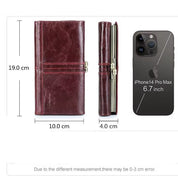 Long Leather Trifold Clutch Wallet