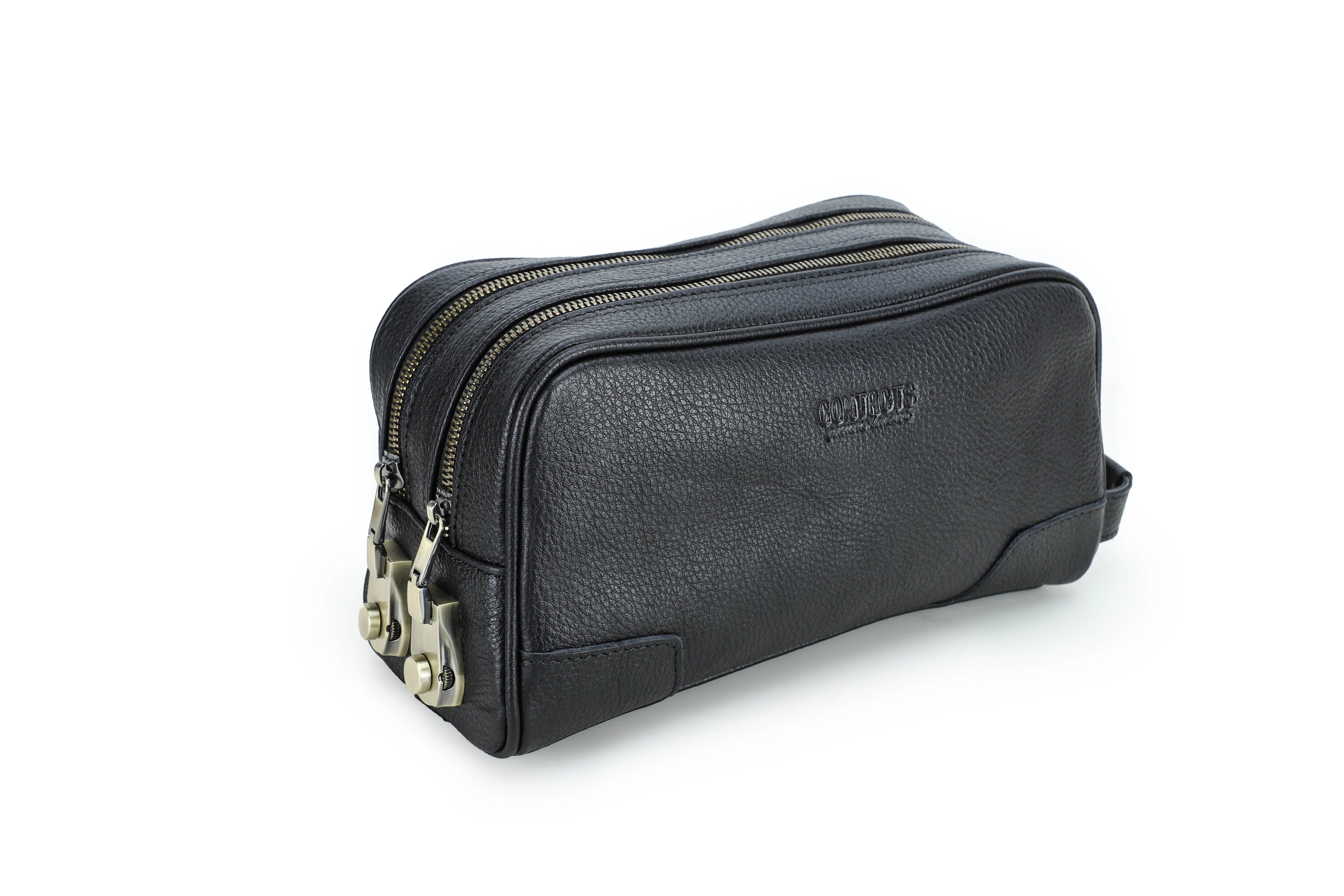 Men’s Anti-Theft Leather Clutch Bag, Secure Double Zipper Handbag with Lock & Handle