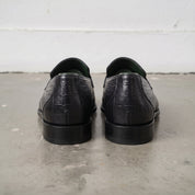 Black Alligator-Embossed Leather Penny Loafers — Kingsley