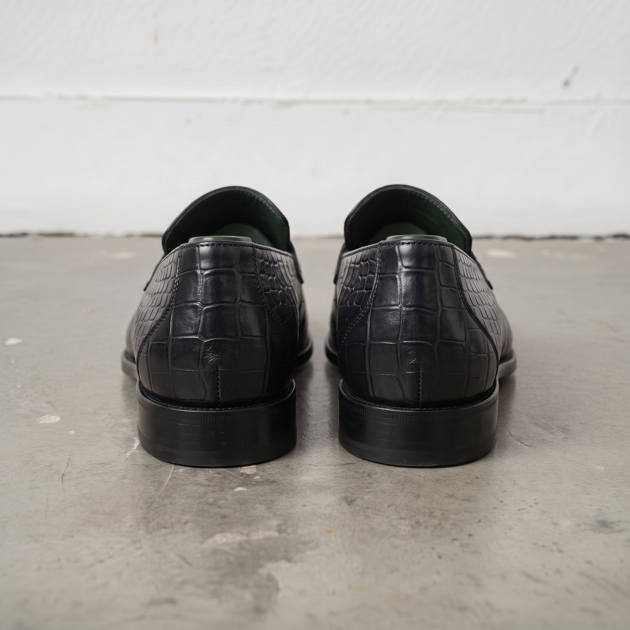 Black Alligator-Embossed Leather Penny Loafers — Kingsley
