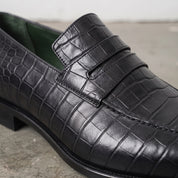 Black Alligator-Embossed Leather Penny Loafers — Kingsley