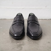 Black Alligator-Embossed Leather Penny Loafers — Kingsley