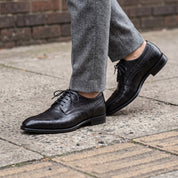 Black Crocodile-Embossed Leather Cap-Toe Derbies — Ayleson