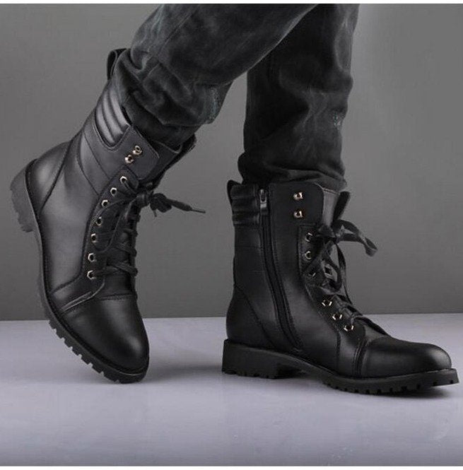 Punk Black Handmade Napoleon Boots, Mens Combat Boot