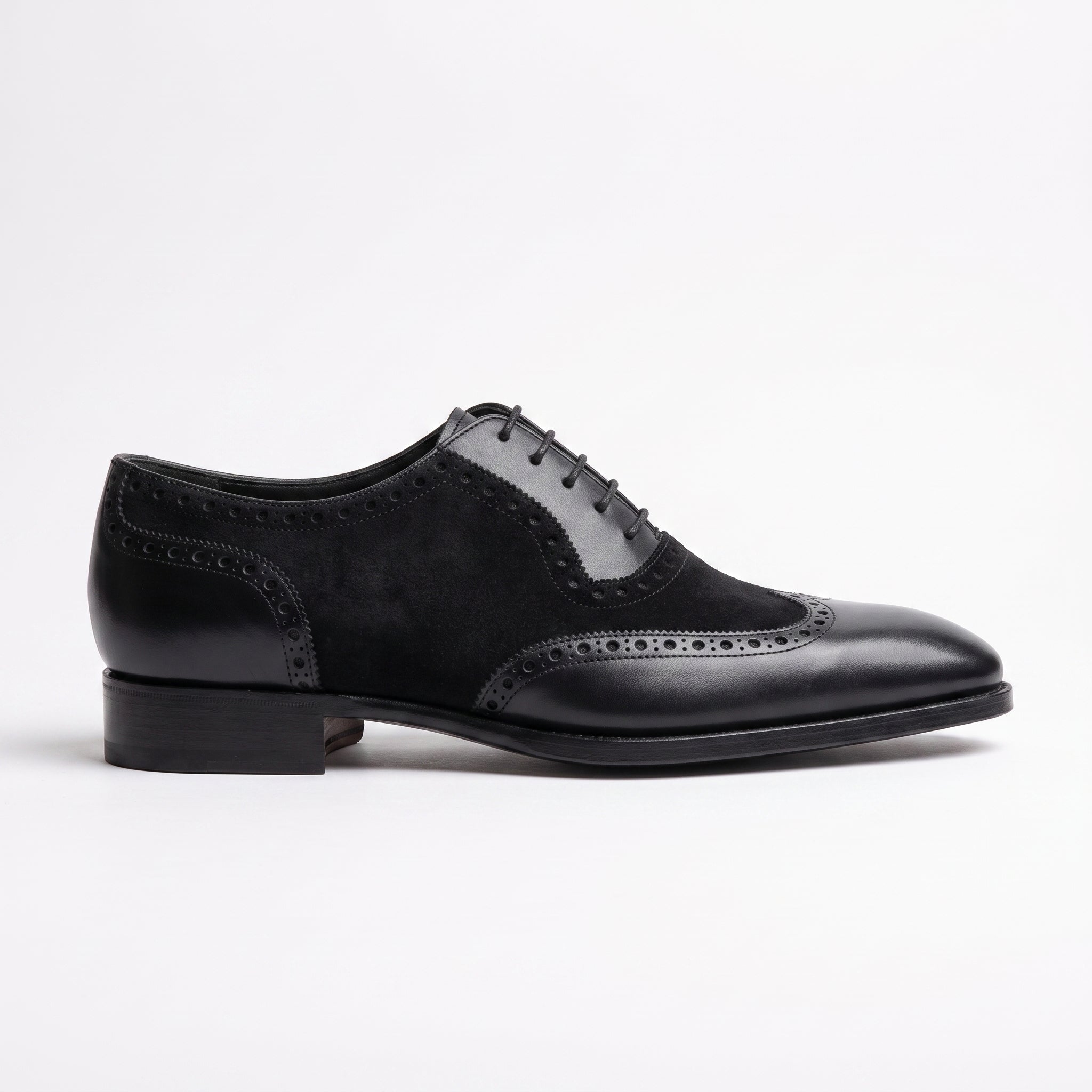 Black Suede and Leather Wingtip Cap-Toe Oxfords — Doncaster — Doncaster