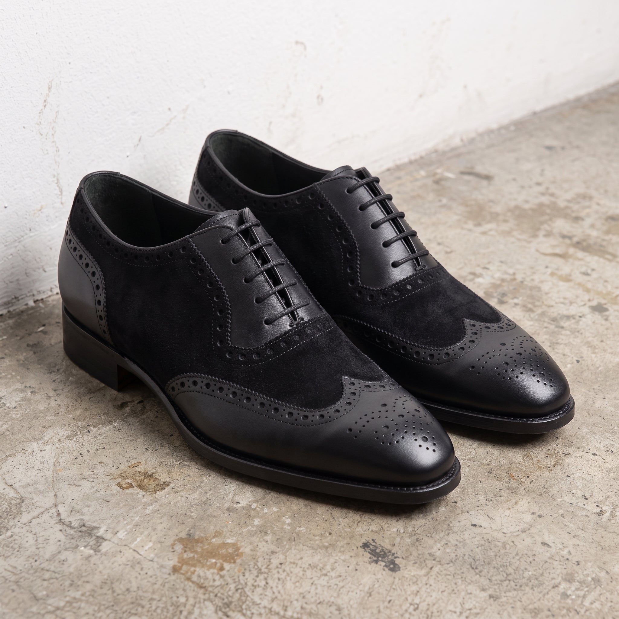 Black Suede and Leather Wingtip Cap-Toe Oxfords — Doncaster — Doncaster