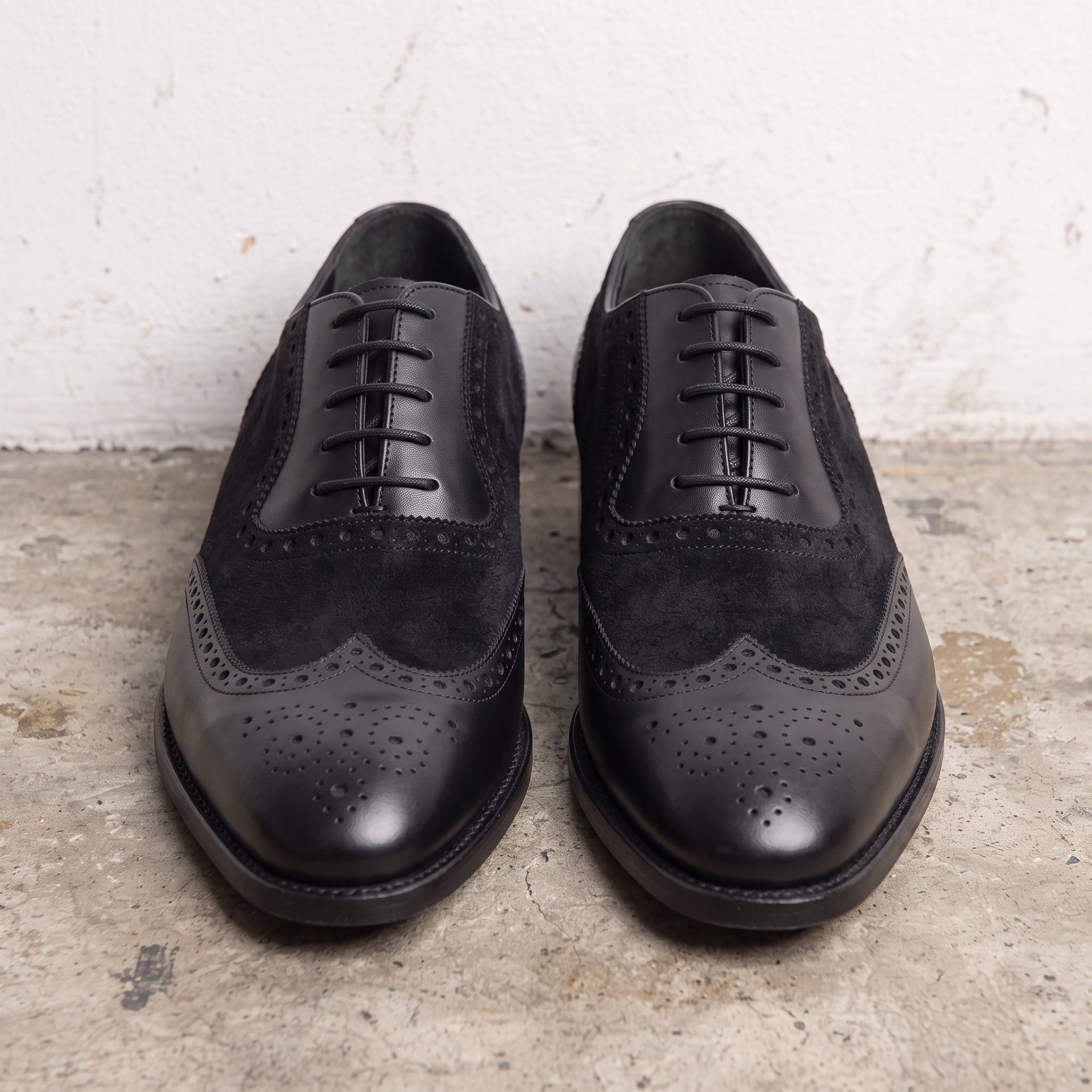 Black Suede and Leather Wingtip Cap-Toe Oxfords — Doncaster — Doncaster