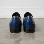 Blue Alligator-Embossed Leather Penny Loafers — Kingsley