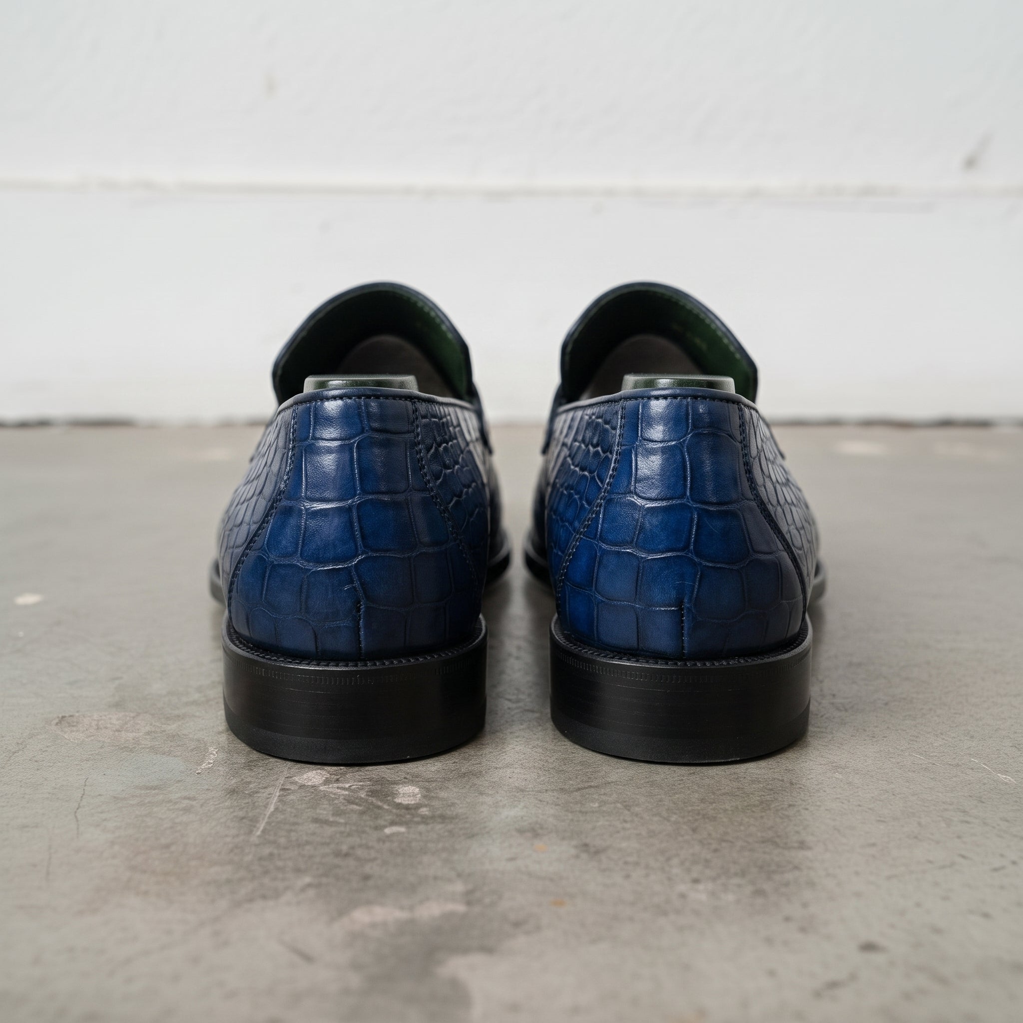 Blue Alligator-Embossed Leather Penny Loafers — Kingsley