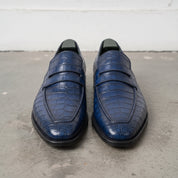 Blue Alligator-Embossed Leather Penny Loafers — Kingsley
