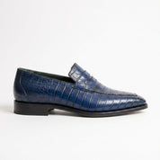 Blue Alligator-Embossed Leather Penny Loafers — Kingsley