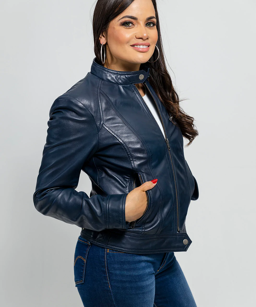 Women's Genuine Leather Jacket - Blue