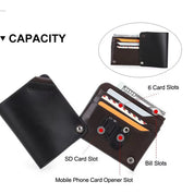 360° Rotating Leather Wallet – Slim Card Holder with Button Closure & SIM Tool Slot