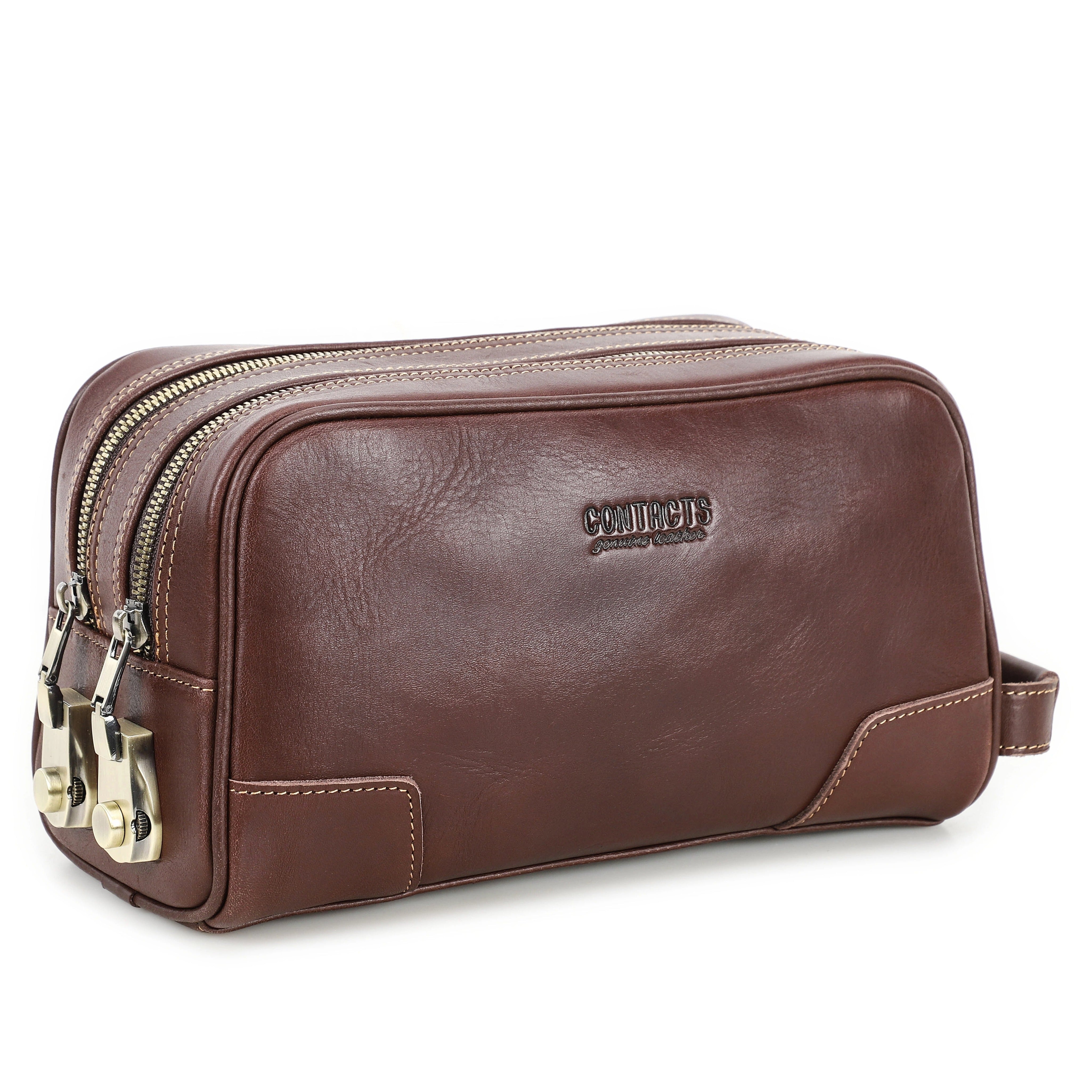 Men’s Anti-Theft Leather Clutch Bag, Secure Double Zipper Handbag with Lock & Handle