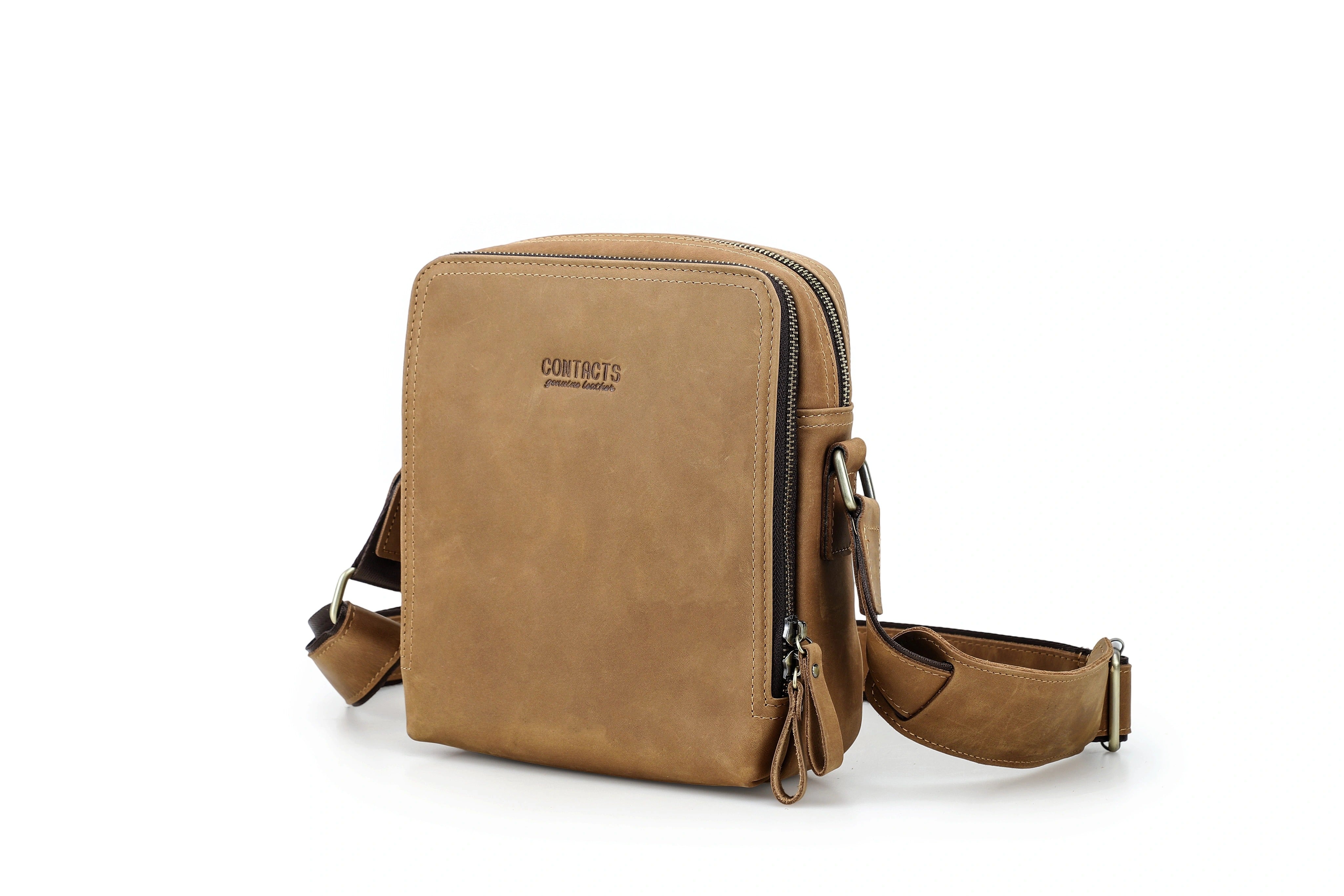 Men’s Leather Crossbody Bag - Genuine Messenger Bag for iPads