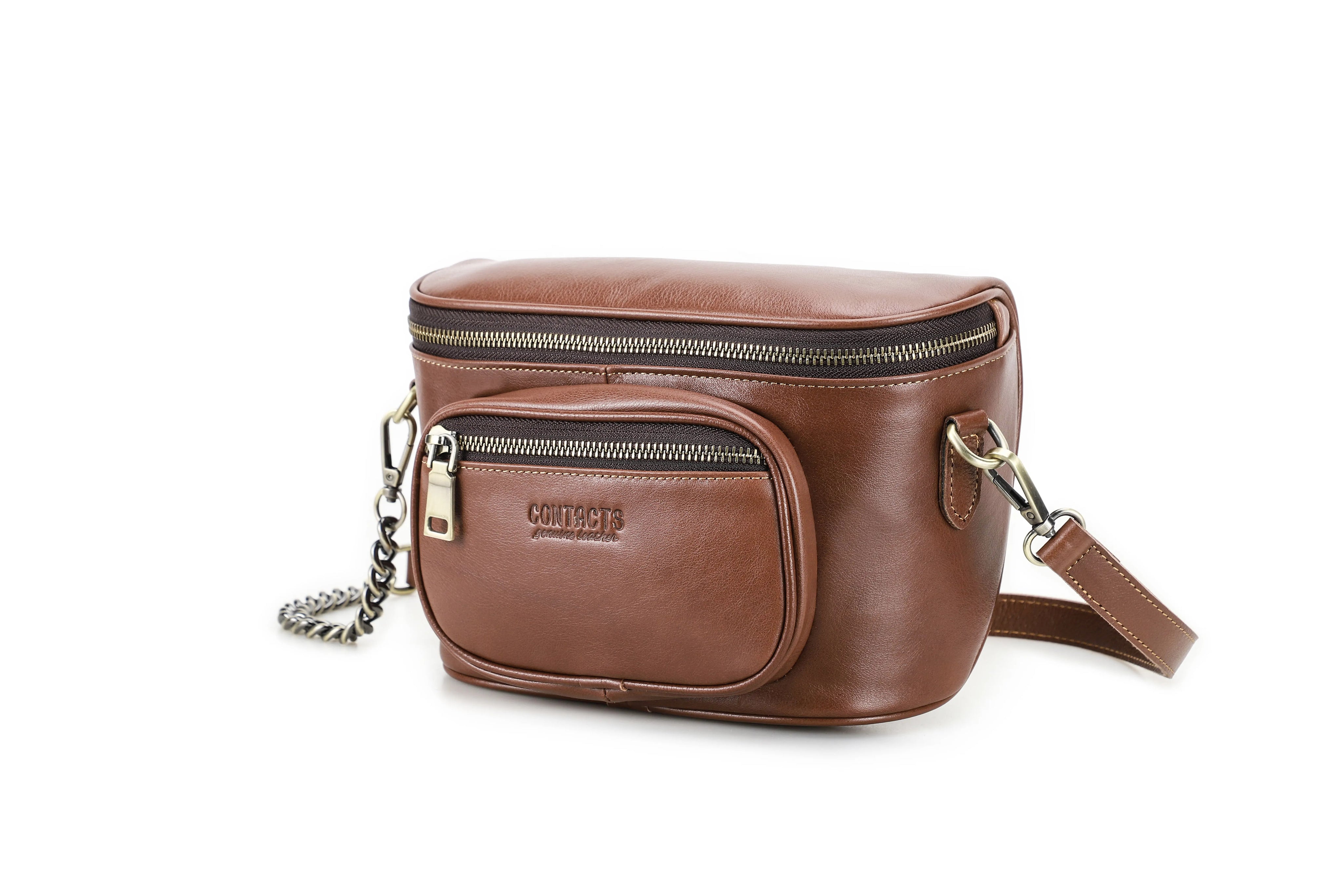 Ladies' Metal Chain Leather Messenger Sling Crossbody Bag