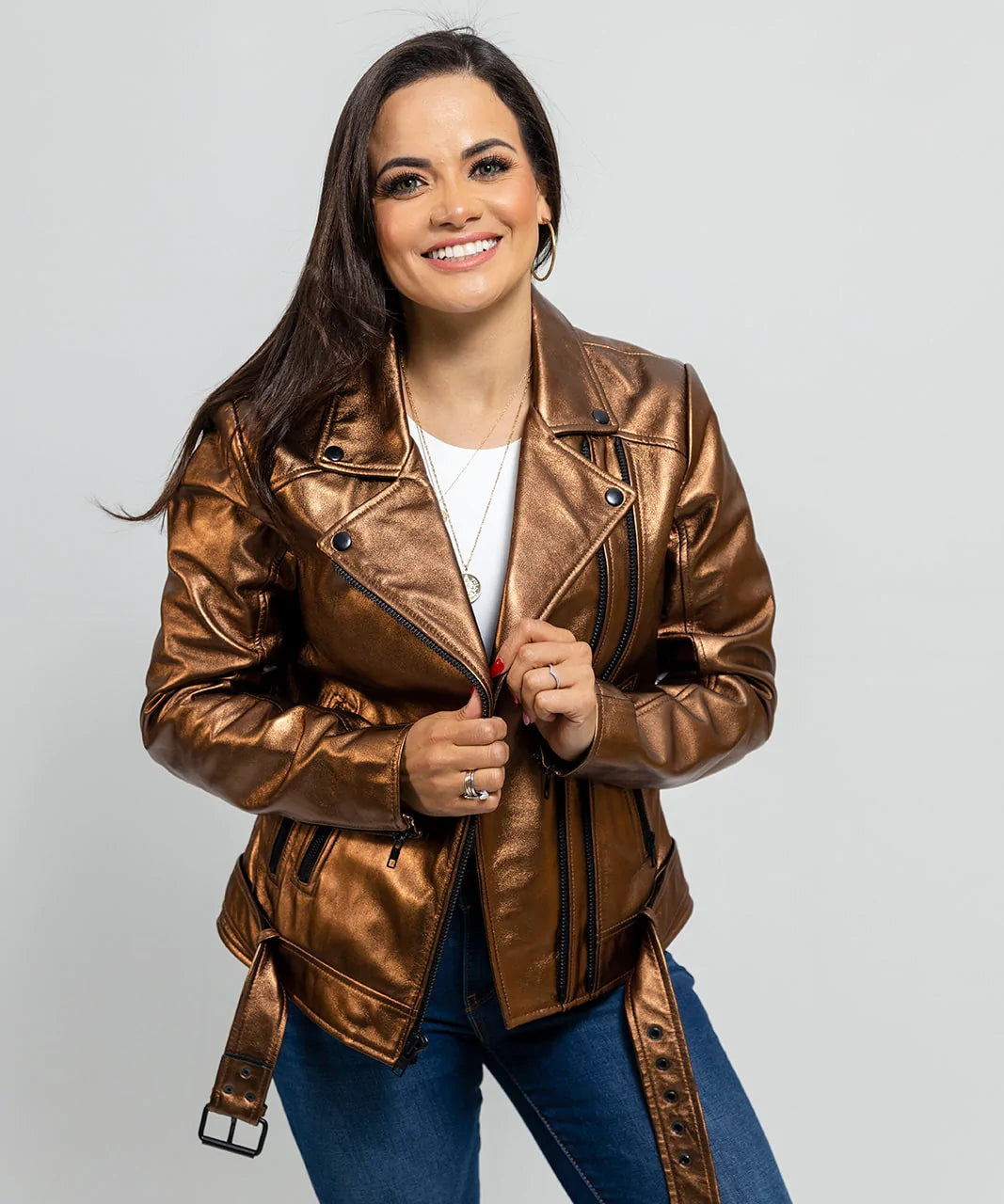 Gothic Lambskin Leather Jacket for Women - Bronze