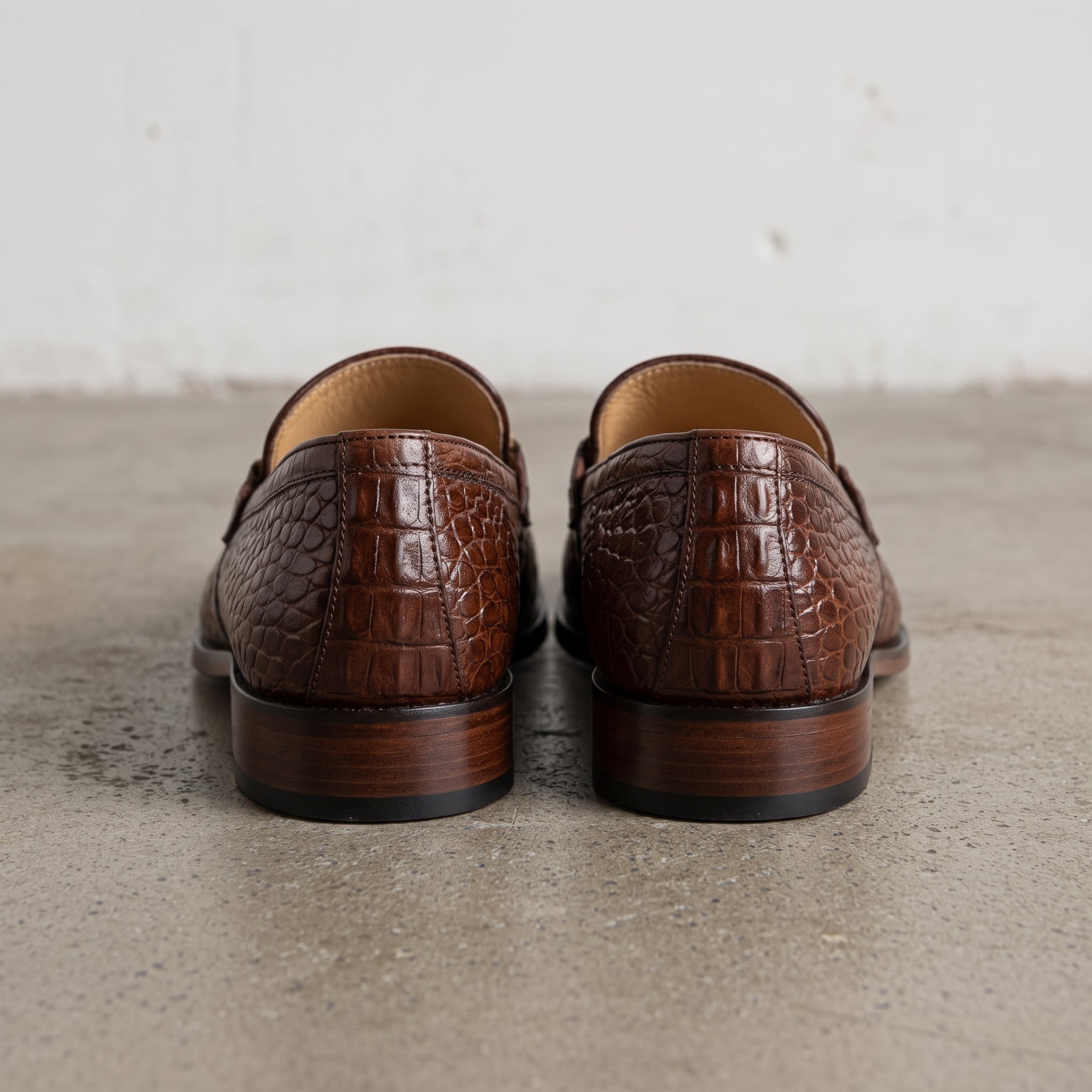 Brown Alligator-Embossed Leather Bit Loafers — Hartley