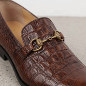 Brown Alligator-Embossed Leather Bit Loafers — Hartley