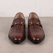 Brown Alligator-Embossed Leather Bit Loafers — Hartley