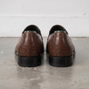 Brown Alligator-Embossed Leather Penny Loafers — Kingsley