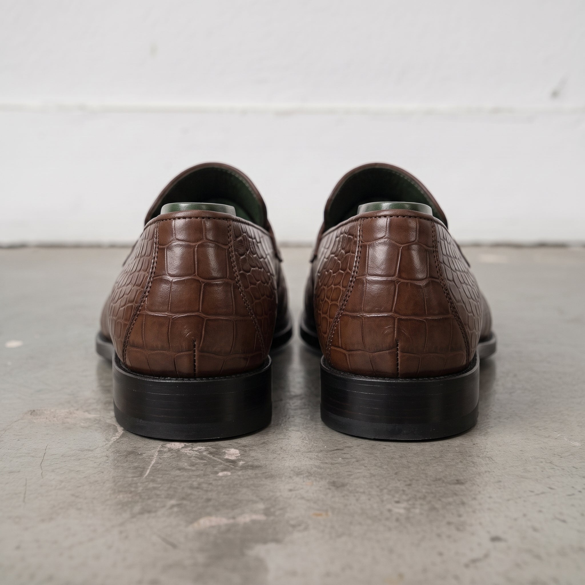 Brown Alligator-Embossed Leather Penny Loafers — Kingsley