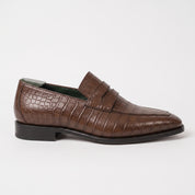Brown Alligator-Embossed Leather Penny Loafers — Kingsley