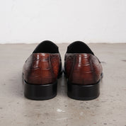 Brown and Black Crocodile-Embossed Leather Penny Loafers — Hinchley