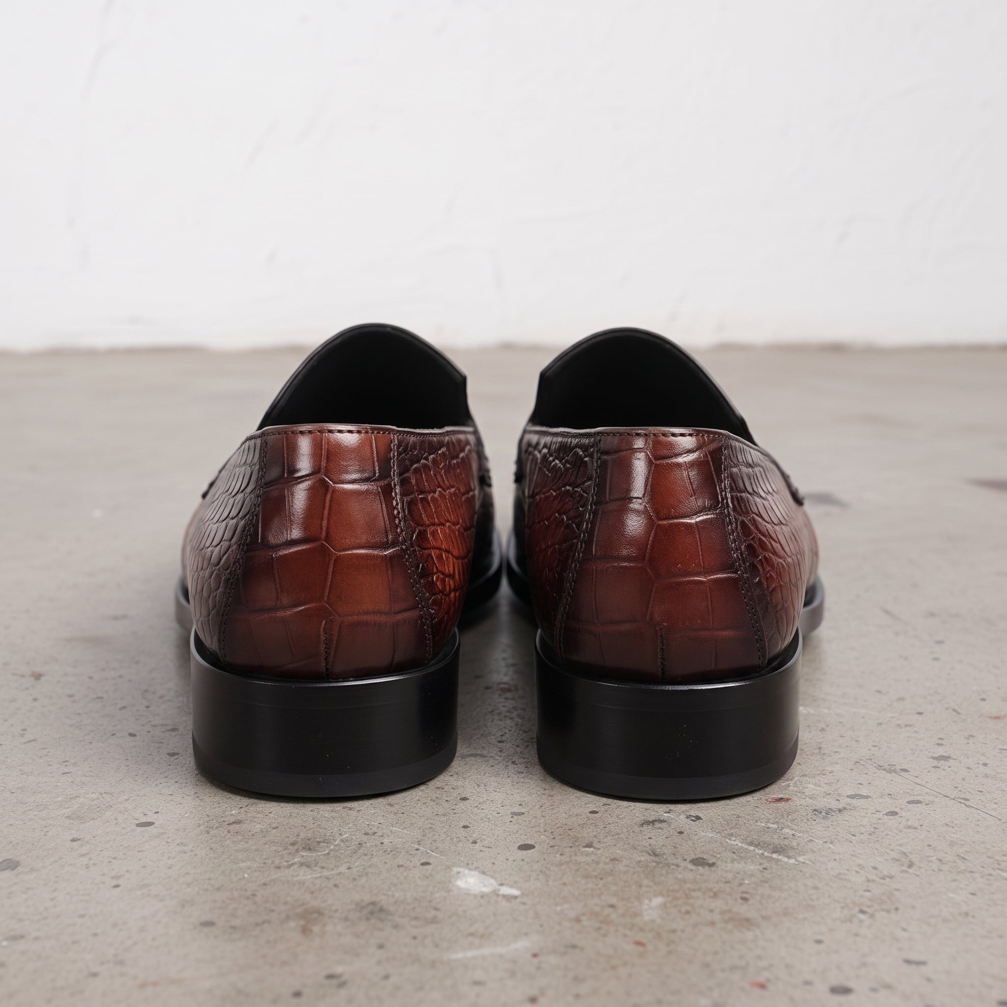 Brown and Black Crocodile-Embossed Leather Penny Loafers — Hinchley
