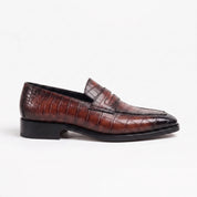 Brown and Black Crocodile-Embossed Leather Penny Loafers — Hinchley