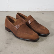 Brown and Tan Suede Apron-Toe Penny Loafers — Waltham — Waltham — Waltham