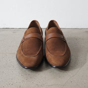 Brown and Tan Suede Apron-Toe Penny Loafers — Waltham — Waltham — Waltham