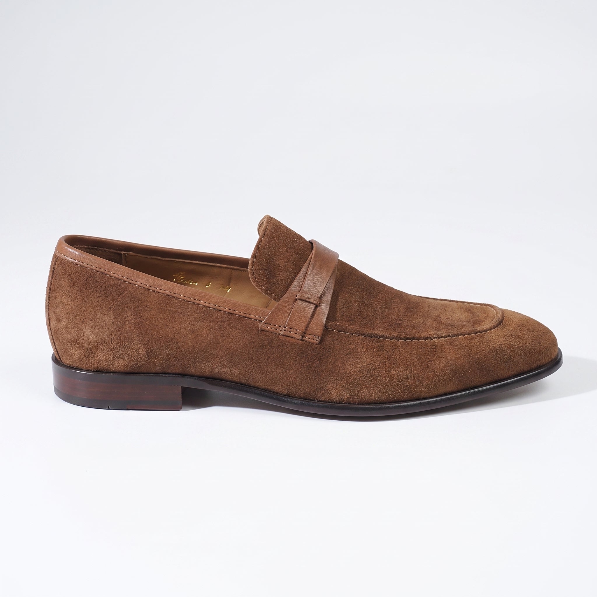 Brown and Tan Suede Apron-Toe Penny Loafers — Waltham — Waltham — Waltham