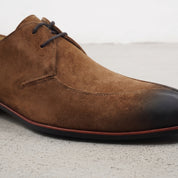 Brown Apron-Toe Suede Leather Derbys — Gofton