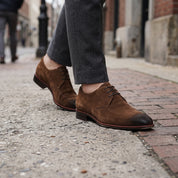 Brown Apron-Toe Suede Leather Derbys — Gofton