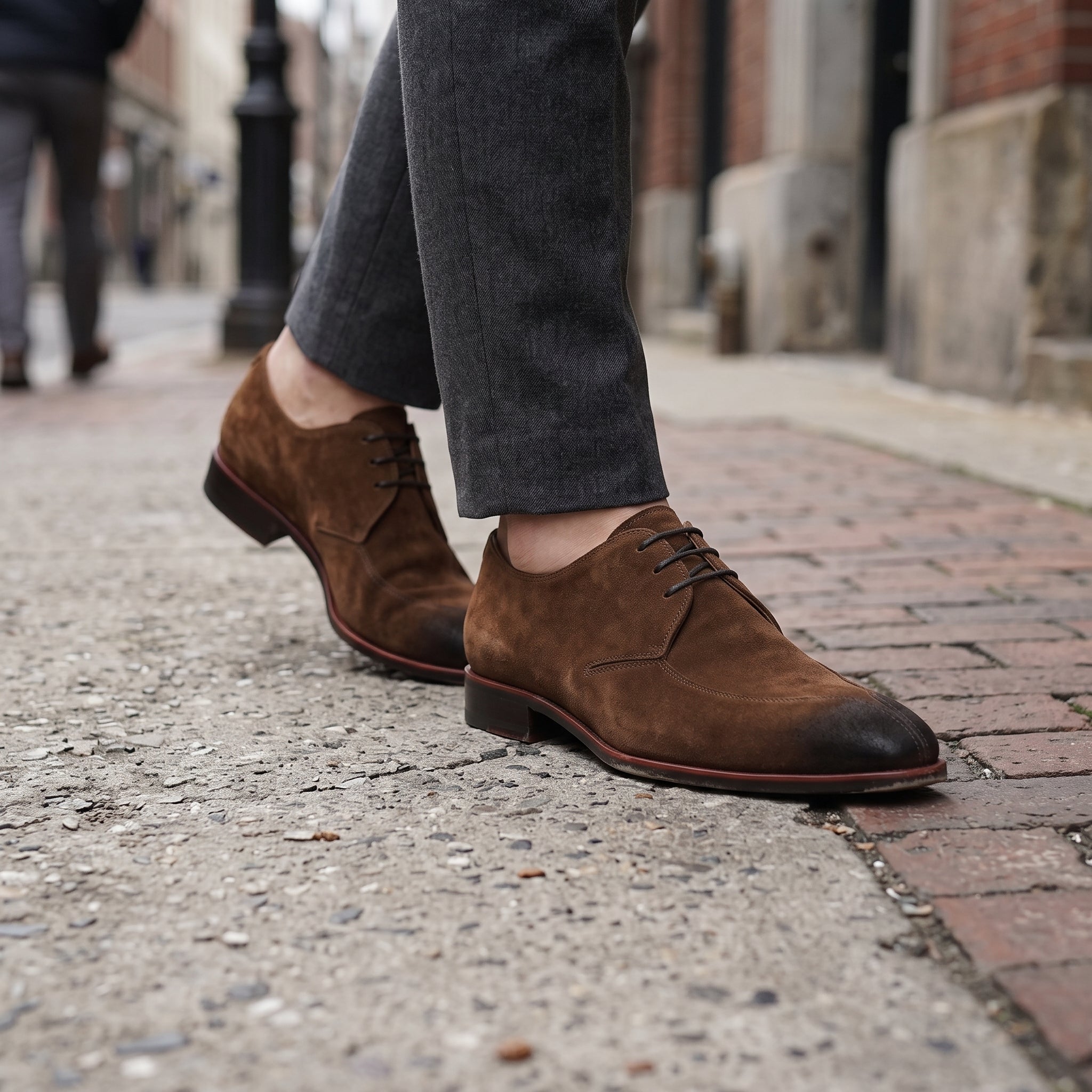 Brown Apron-Toe Suede Leather Derbys — Gofton