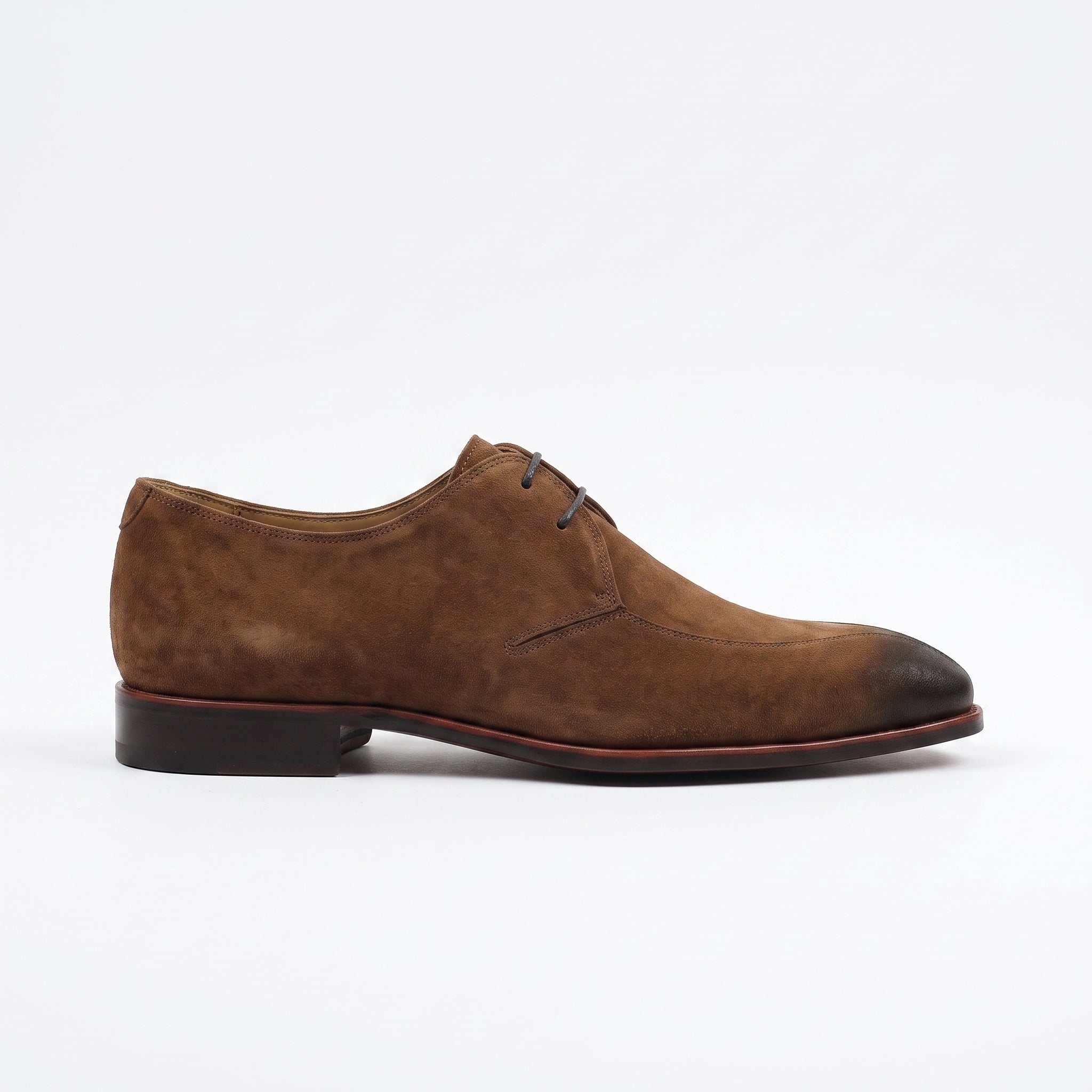 Brown Apron-Toe Suede Leather Derbys — Gofton