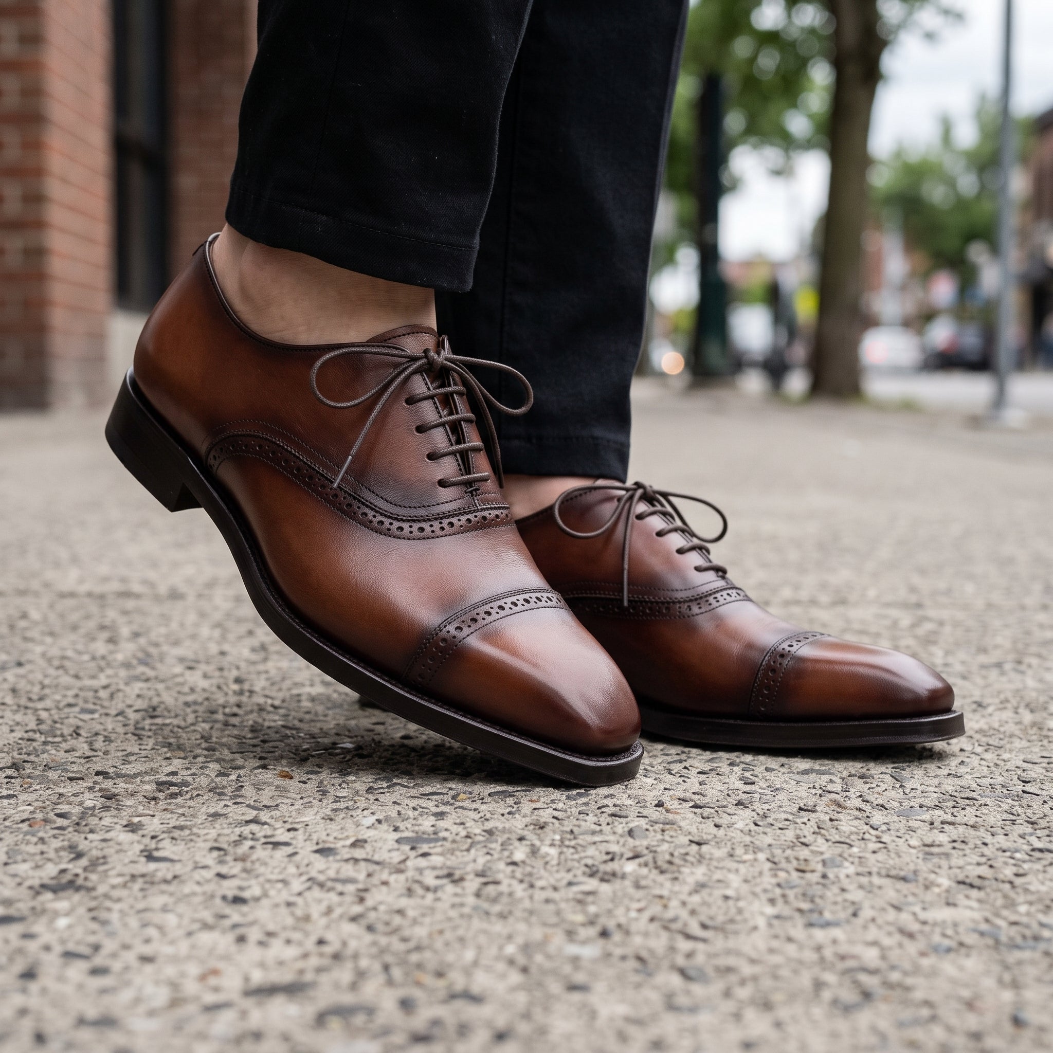 Brown Cap-Toe Leather Oxfords — Fisk