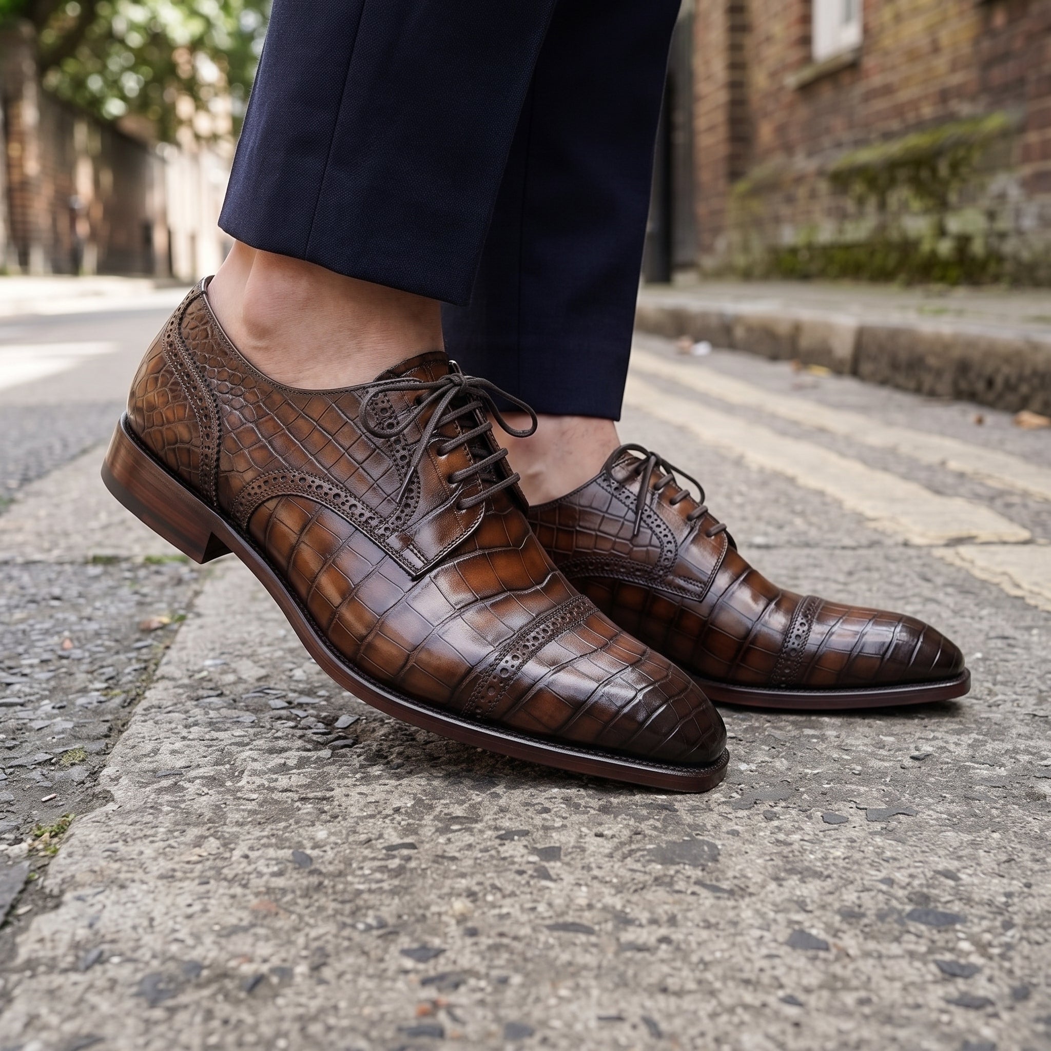 Handcrafted Brown Calf Leather Square Toe Dress Shoes