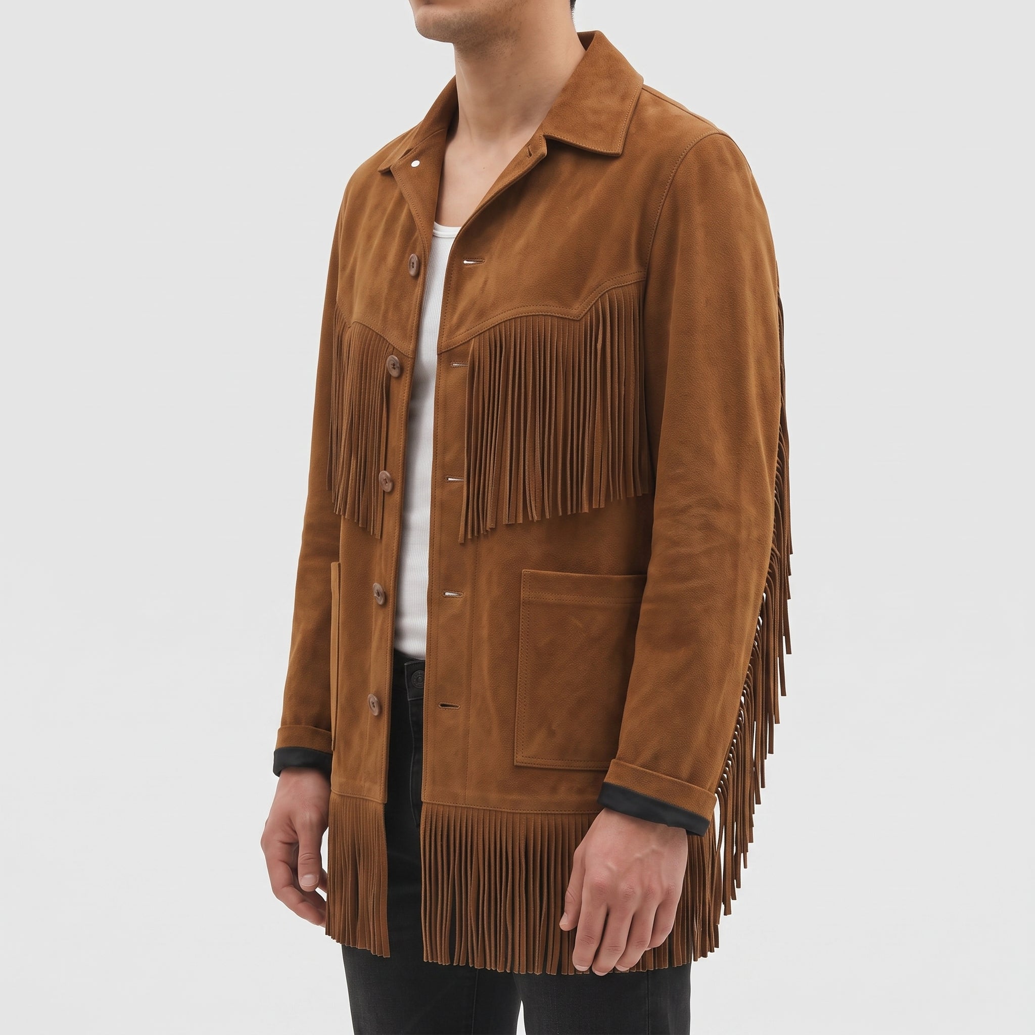 Men's Brown Fringe Suede Jacket — Howland