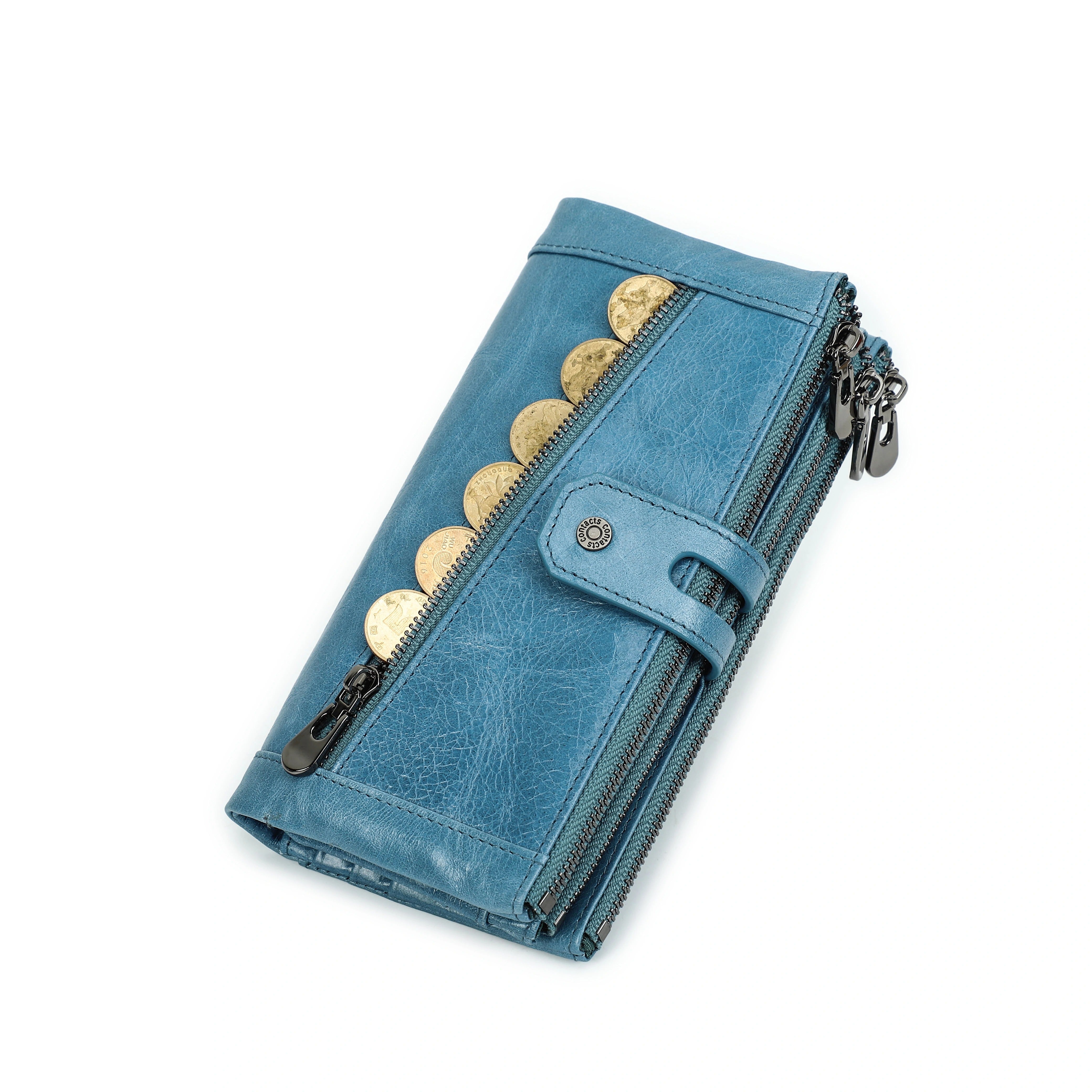 Unisex Black RFID Blocking Triple Zipper Leather Long Wallet ...