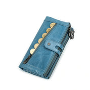 RFID Blocking Long Wallet, Unisex Leather Triple Zipper Organizer