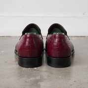 Burgundy Alligator-Embossed Leather Penny Loafers — Kingsley